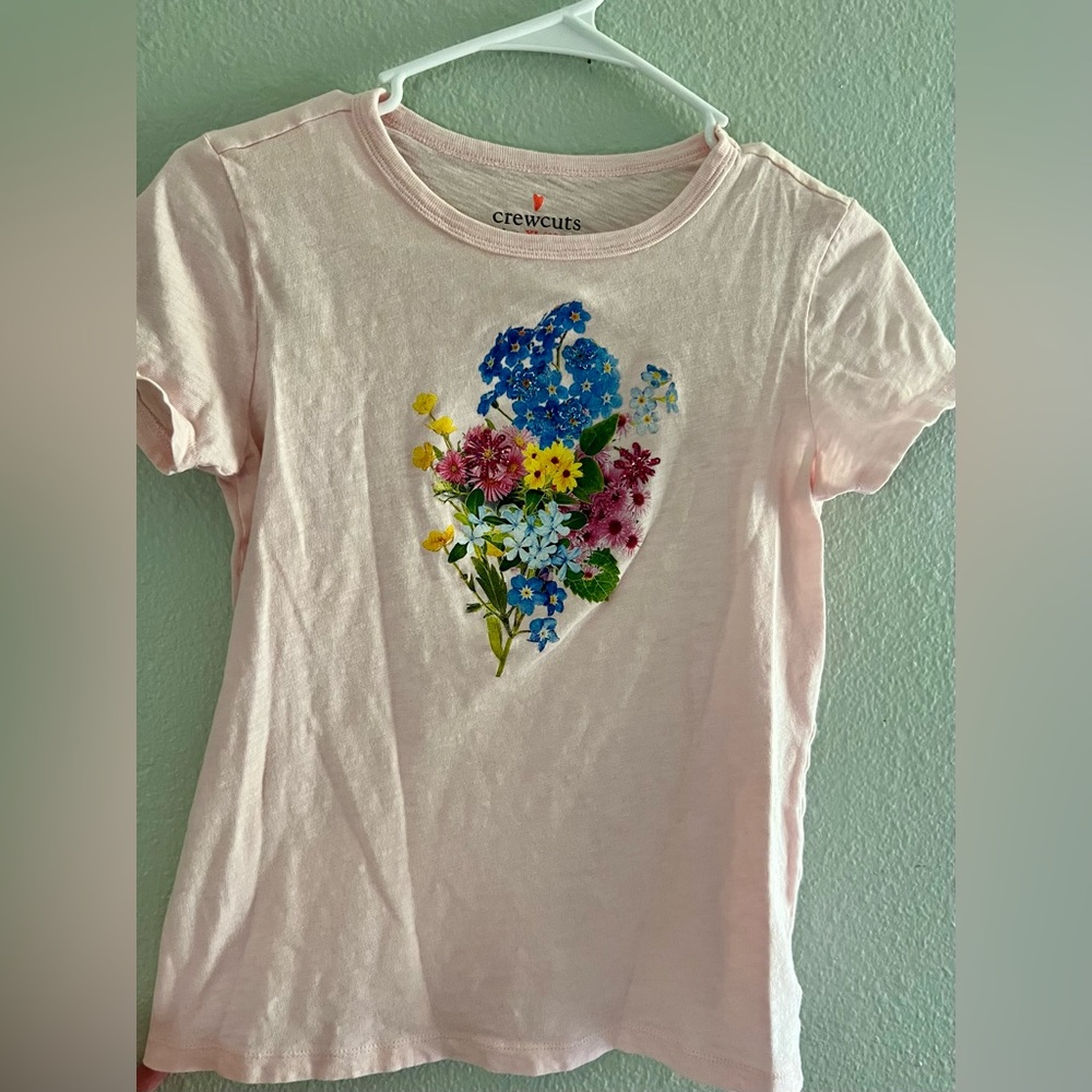 EUC Crewcuts Light Pink Short Sleeve Tee with Floral Design Sz 12